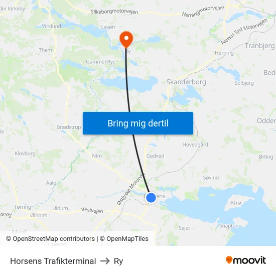 Horsens Trafikterminal to Ry map