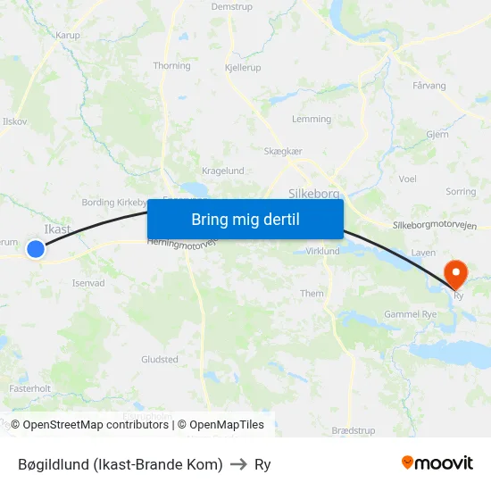 Bøgildlund (Ikast-Brande Kom) to Ry map