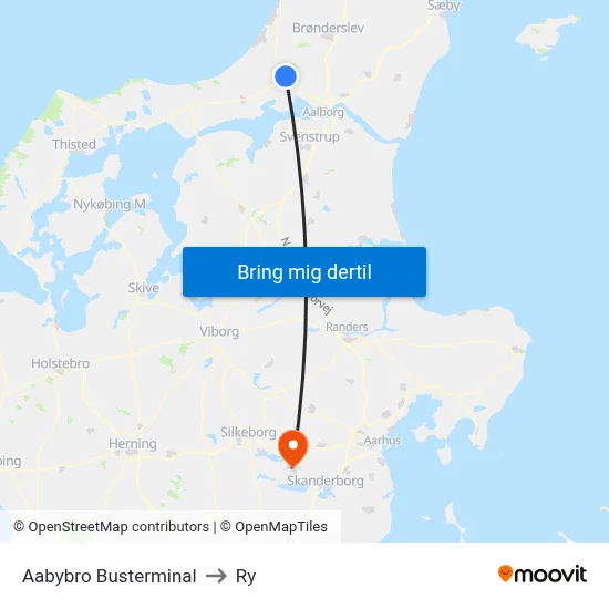 Aabybro Busterminal to Ry map