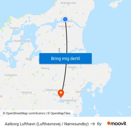 Aalborg Lufthavn (Lufthavnsvej / Nørresundby) to Ry map