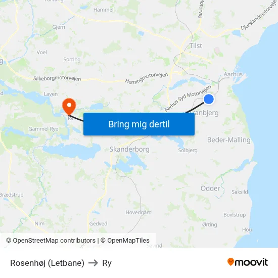 Rosenhøj (Letbane) to Ry map