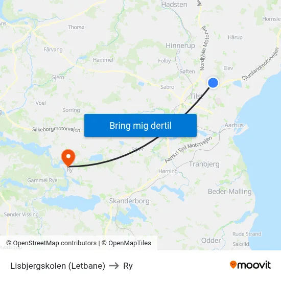 Lisbjergskolen (Letbane) to Ry map
