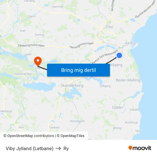 Viby Jylland (Letbane) to Ry map
