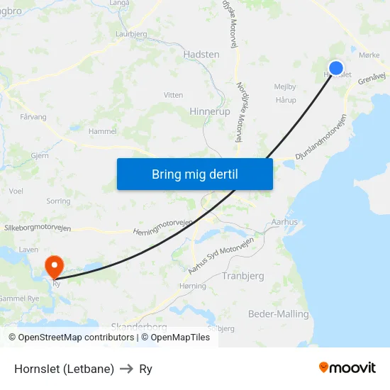 Hornslet (Letbane) to Ry map
