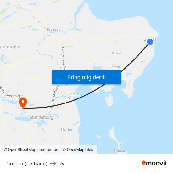 Grenaa (Letbane) to Ry map
