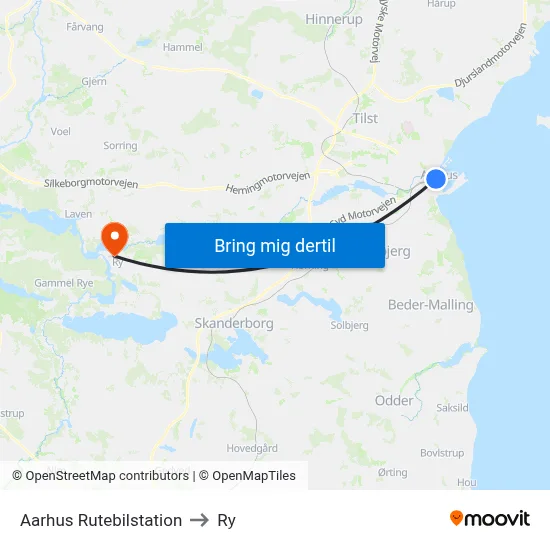 Aarhus Rutebilstation to Ry map