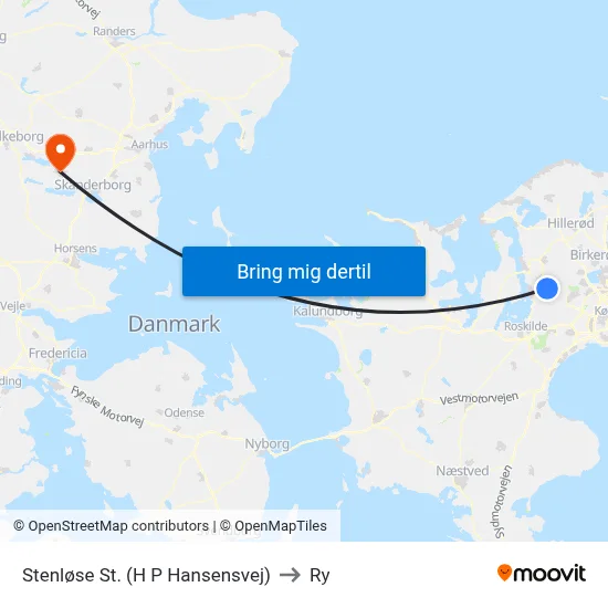 Stenløse St. (H P Hansensvej) to Ry map
