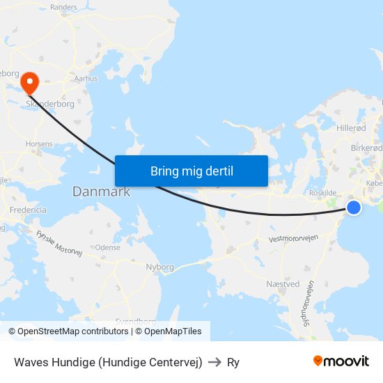 Waves Hundige (Hundige Centervej) to Ry map