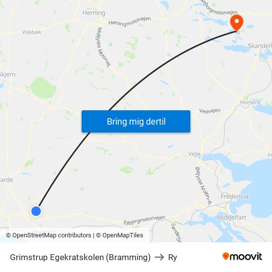 Grimstrup Egekratskolen (Bramming) to Ry map