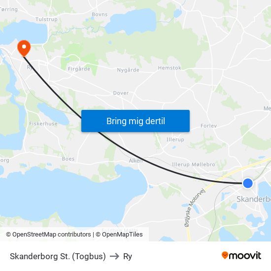 Skanderborg St. (Togbus) to Ry map