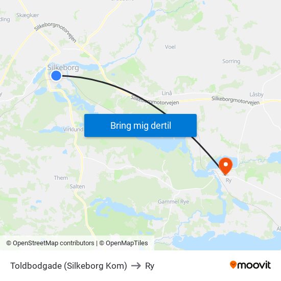 Toldbodgade (Silkeborg Kom) to Ry map