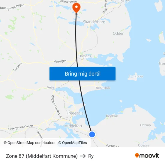 Zone 87 (Middelfart Kommune) to Ry map