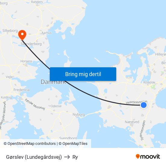 Gørslev (Lundegårdsvej) to Ry map