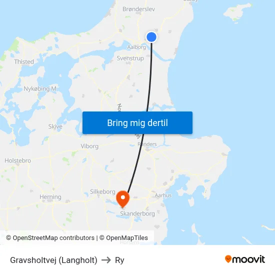Gravsholtvej (Langholt) to Ry map