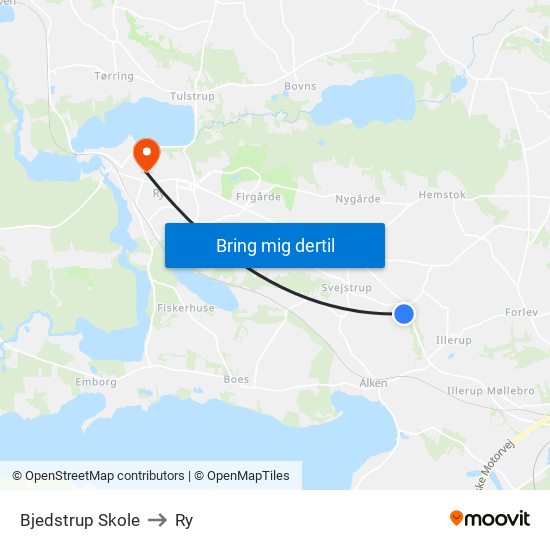 Bjedstrup Skole to Ry map