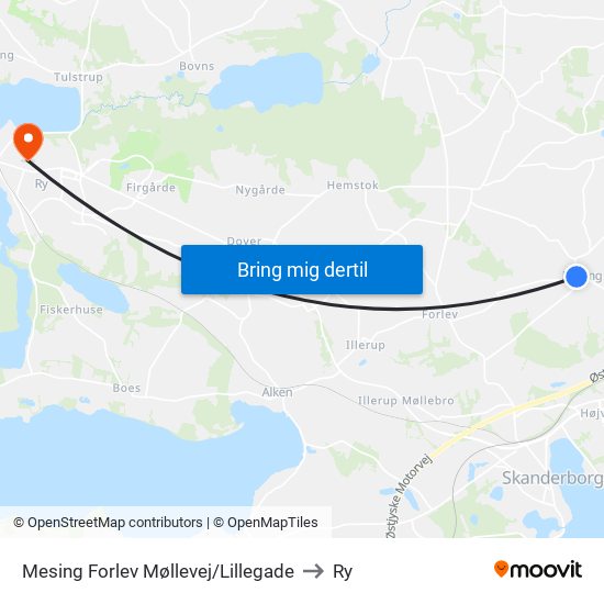 Mesing Forlev Møllevej/Lillegade to Ry map