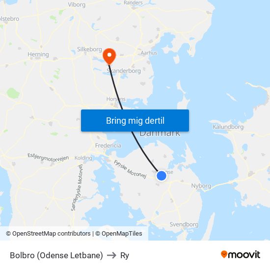 Bolbro (Odense Letbane) to Ry map