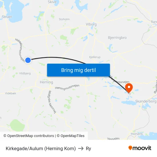 Kirkegade/Aulum (Herning Kom) to Ry map