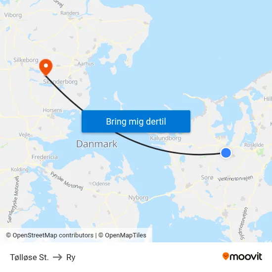 Tølløse St. to Ry map