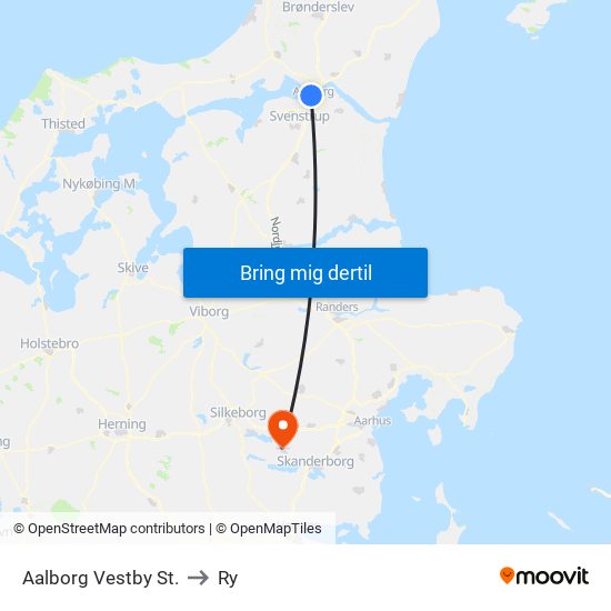 Aalborg Vestby St. to Ry map