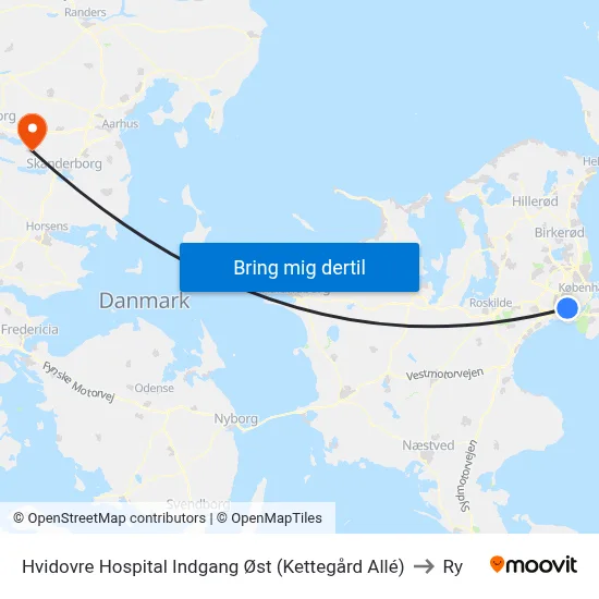 Hvidovre Hospital Indgang Øst (Kettegård Allé) to Ry map