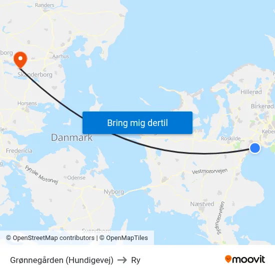 Grønnegården (Hundigevej) to Ry map