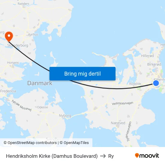 Hendriksholm Kirke (Damhus Boulevard) to Ry map