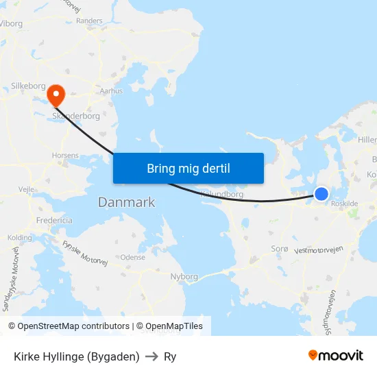 Kirke Hyllinge (Bygaden) to Ry map