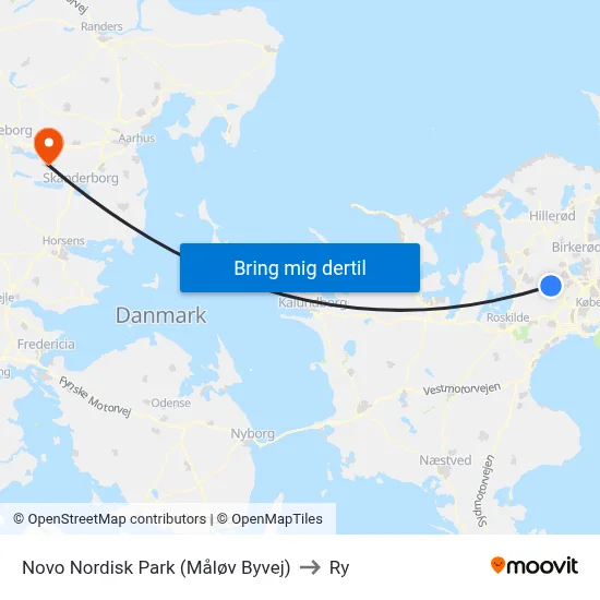 Novo Nordisk Park (Måløv Byvej) to Ry map