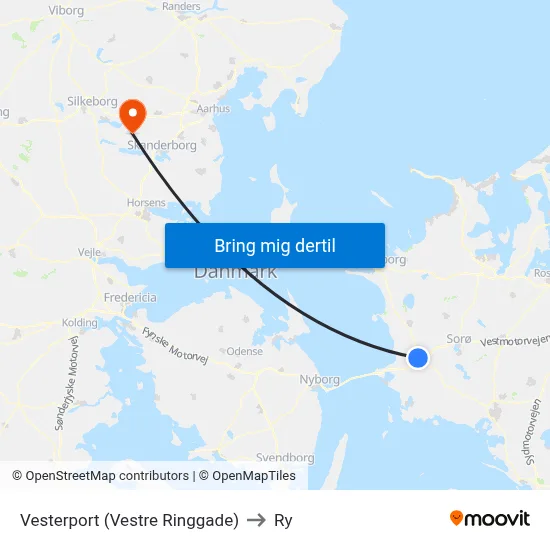 Vesterport (Vestre Ringgade) to Ry map