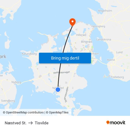 Næstved St. to Tisvilde map