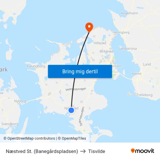 Næstved St. (Banegårdspladsen) to Tisvilde map