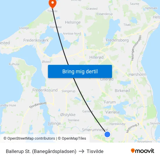 Ballerup St. (Banegårdspladsen) to Tisvilde map