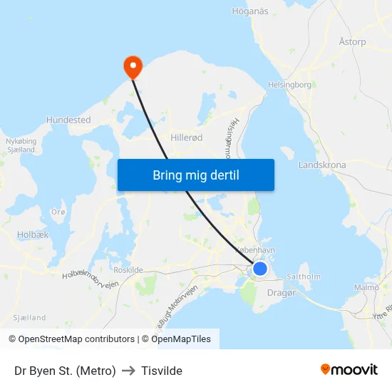Dr Byen St. (Metro) to Tisvilde map