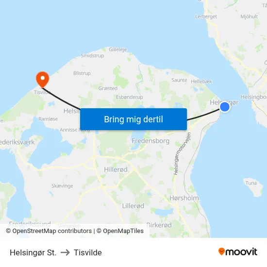 Helsingør St. to Tisvilde map