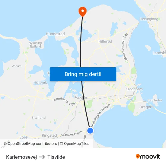 Karlemosevej to Tisvilde map