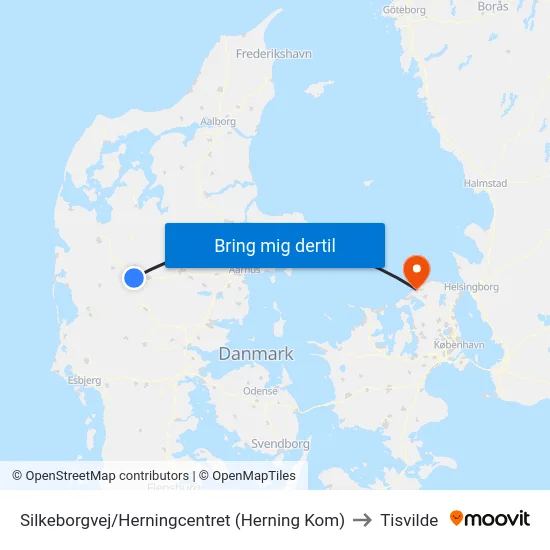 Silkeborgvej/Herningcentret (Herning Kom) to Tisvilde map