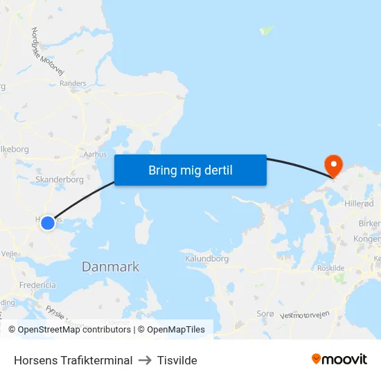 Horsens Trafikterminal to Tisvilde map