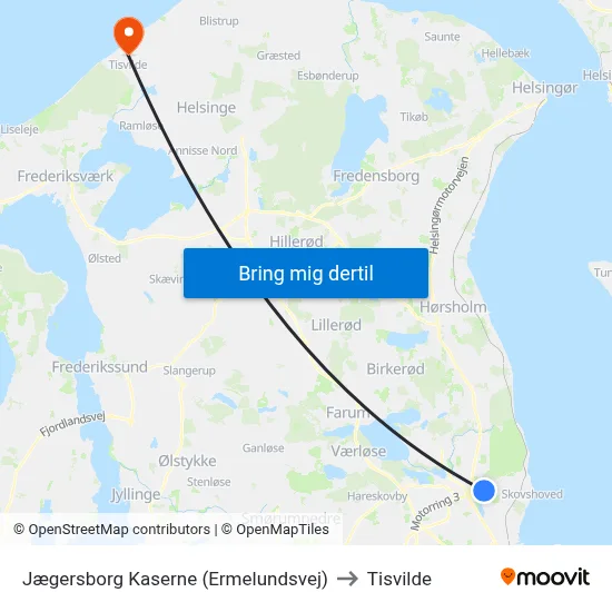 Jægersborg Kaserne (Ermelundsvej) to Tisvilde map