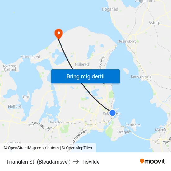 Trianglen St. (Blegdamsvej) to Tisvilde map