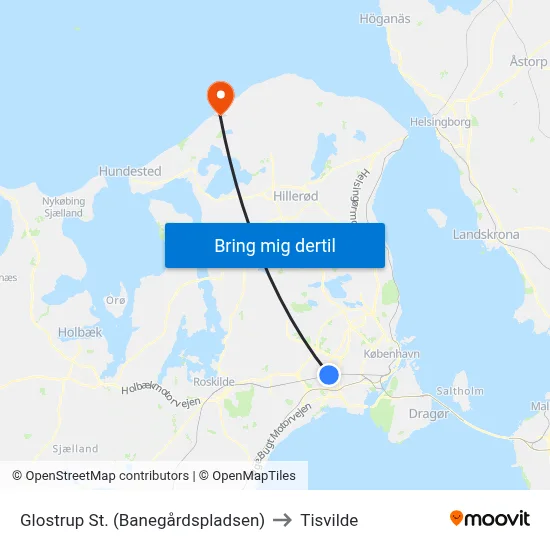 Glostrup St. (Banegårdspladsen) to Tisvilde map
