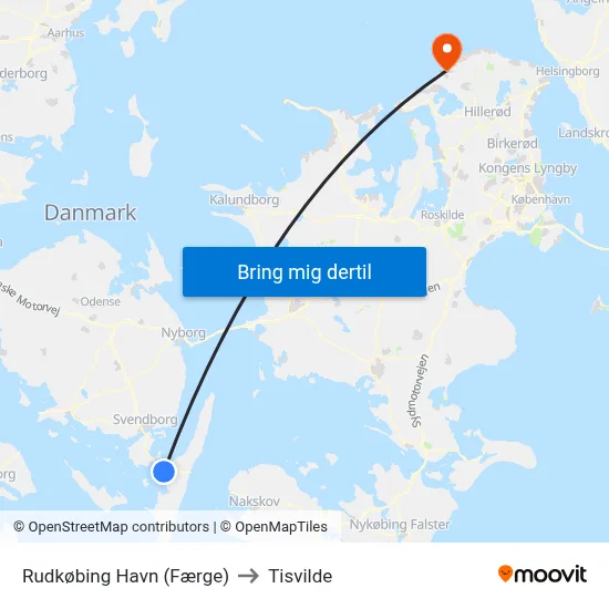 Rudkøbing Havn (Færge) to Tisvilde map