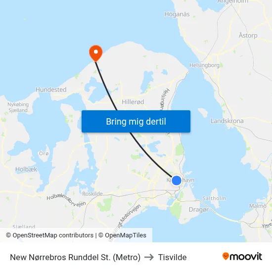 New Nørrebros Runddel St. (Metro) to Tisvilde map