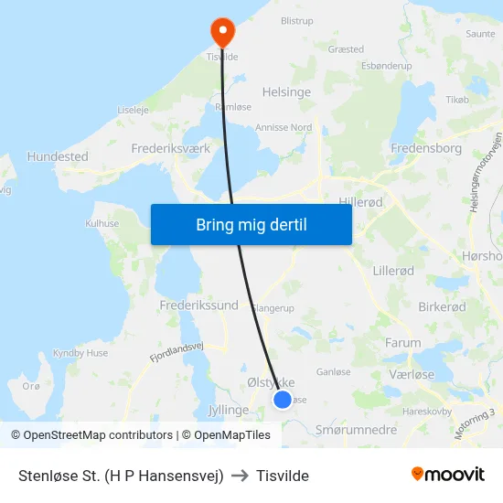 Stenløse St. (H P Hansensvej) to Tisvilde map