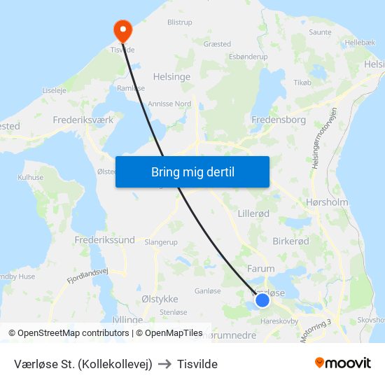 Værløse St. (Kollekollevej) to Tisvilde map