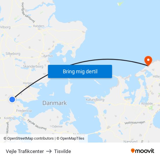 Vejle Trafikcenter to Tisvilde map