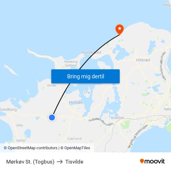 Mørkøv St. (Togbus) to Tisvilde map