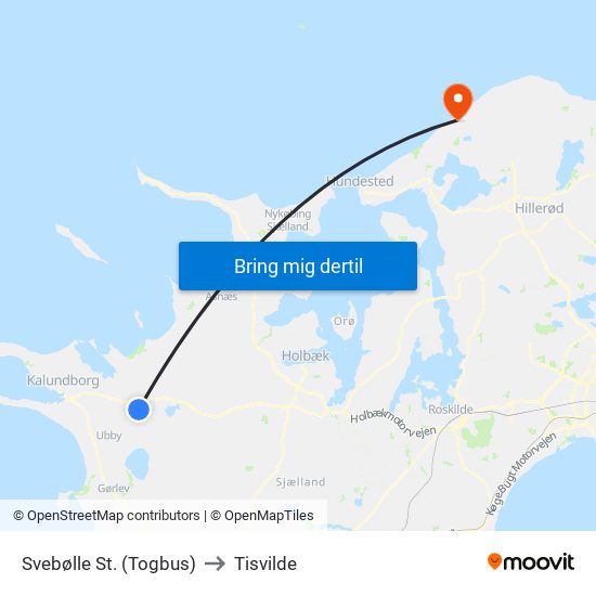 Svebølle St. (Togbus) to Tisvilde map