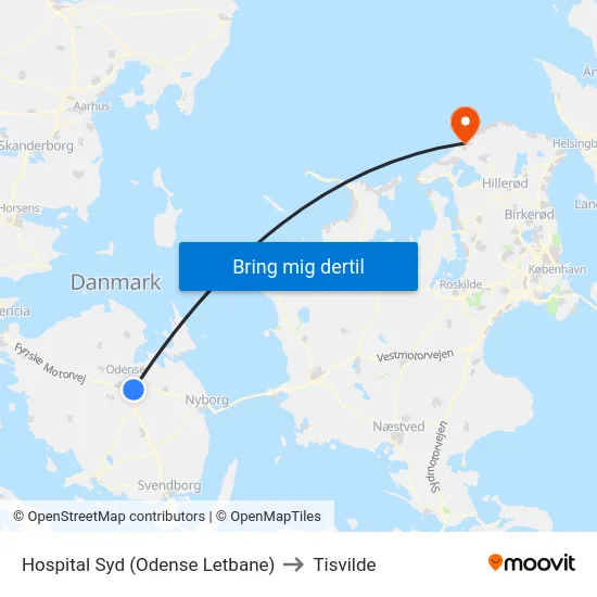Hospital Syd (Odense Letbane) to Tisvilde map