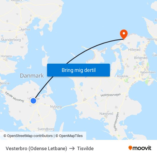 Vesterbro (Odense Letbane) to Tisvilde map